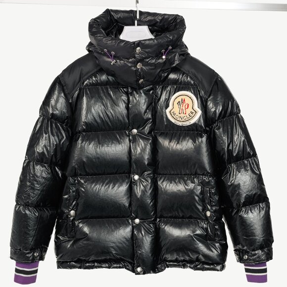 Moncler 8 Palm Angels Tim Black Shiny Logo-Patch Puffer - Picture 2 of 16